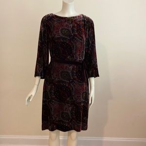 Etcetera cocktail dress velvet wine black bell sleeves velvet belt